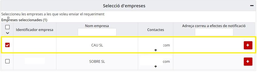 Escollir la empresa on es vulgui fer el requeriment