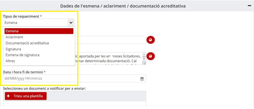 Seleccionar tipos de requerimiento